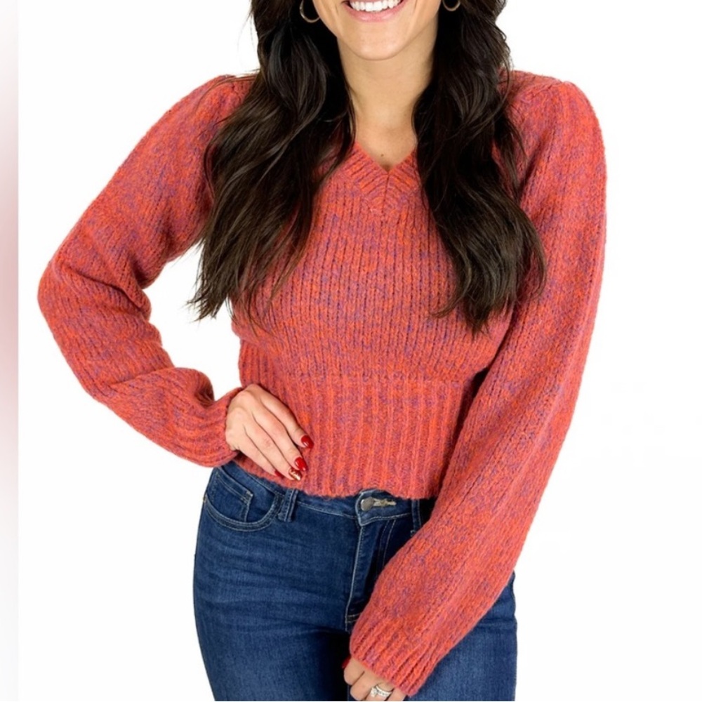 Cozy Orange V-Neck Sweater by Lili Sidonio